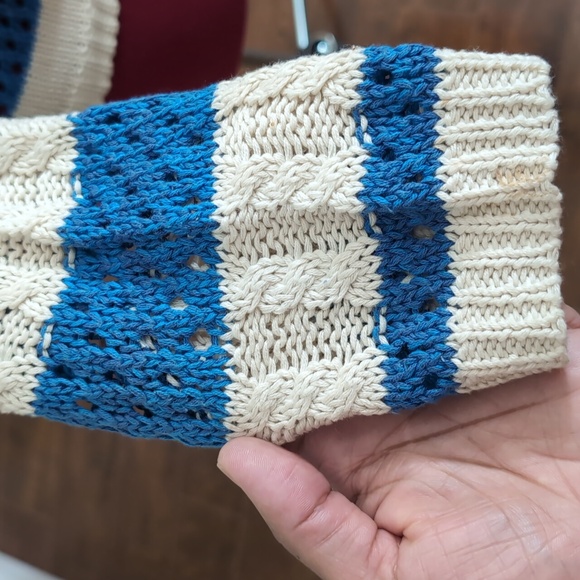 RD Style| Blue And White Striped Knit Crew Neck Sweater - Picture 5 of 12